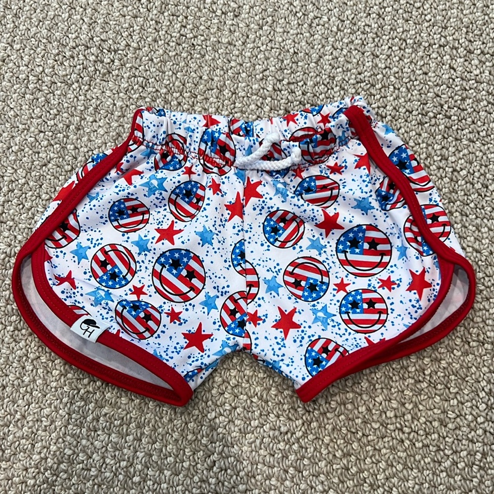 George Hats American flag happy face track swim shorts